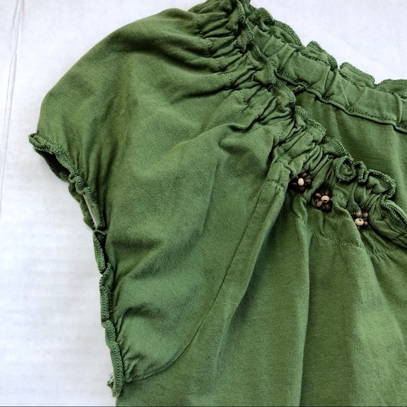 Molly Maxi Peasant Top Beaded Ruched Green Small - Picture 4 of 8